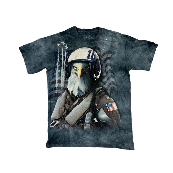 The Mountain Combat Stryker‎ Eagle Pilot USA Flag Blue Short Sleeve Tie Dye Sz M - Picture 1 of 6
